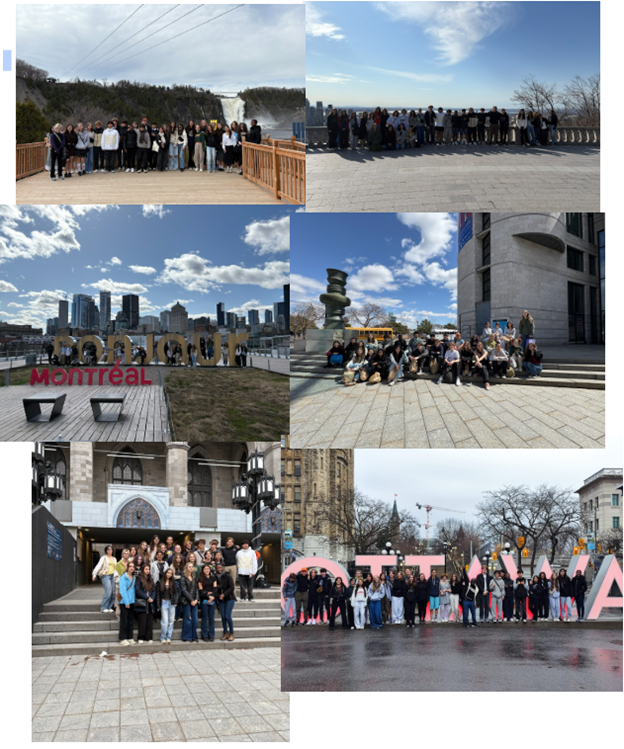 Students at various tourist locations in Québec